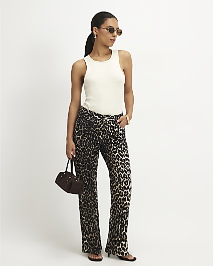 Petite Black Leopard Slim Straight Leg Jeans