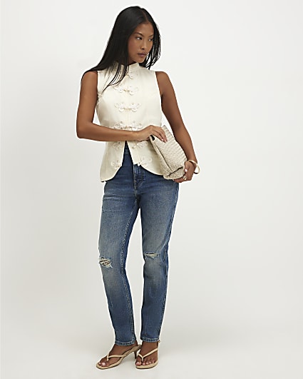 Petite Blue Cigarette Leg Ripped Jeans