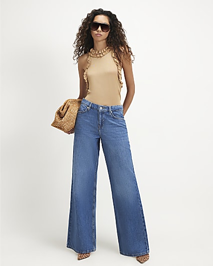 Blue Classic High Waist Wide Leg Jeans