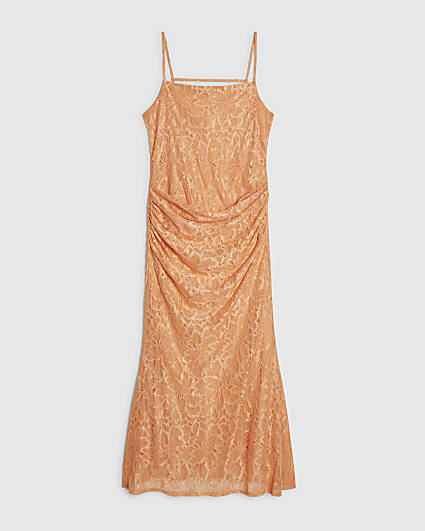 Petite Orange Lace Drape Maxi Dress