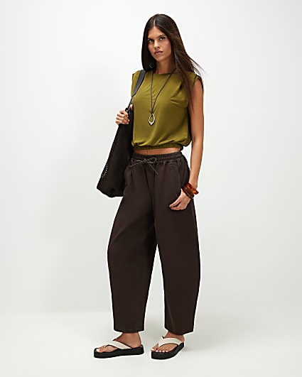Green Short Sleeve Bubble Hem Top
