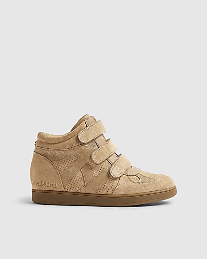Beige Velcro Strap Hidden Wedge Trainers