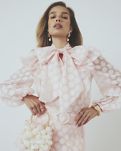 Pink Pussybow Polka Dot Blouse