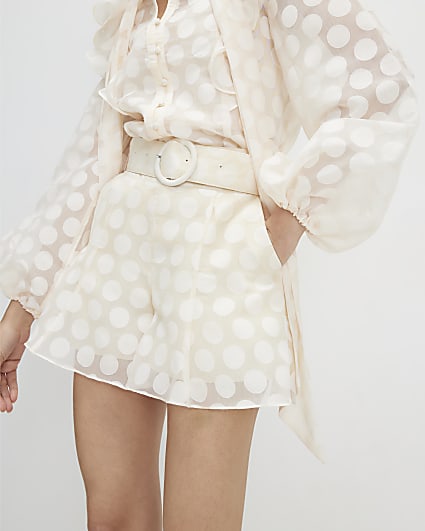 Cream Belted Polka Dot Shorts