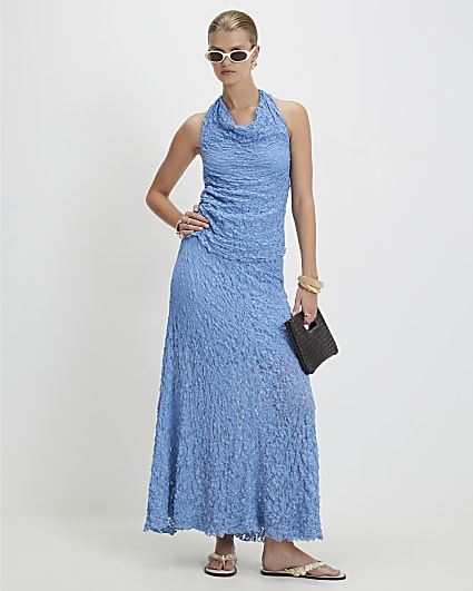 Blue Lace Maxi Skirt