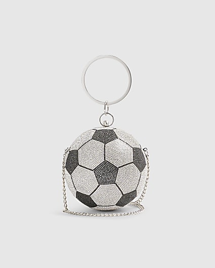 Silver Football Diamante Clutch Bag