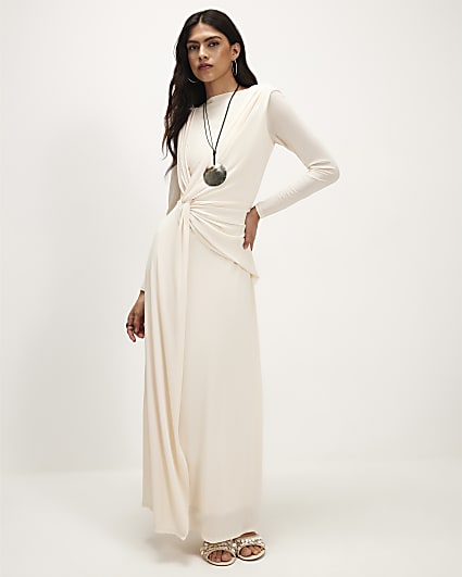 Cream Sheer Drape Maxi Dress