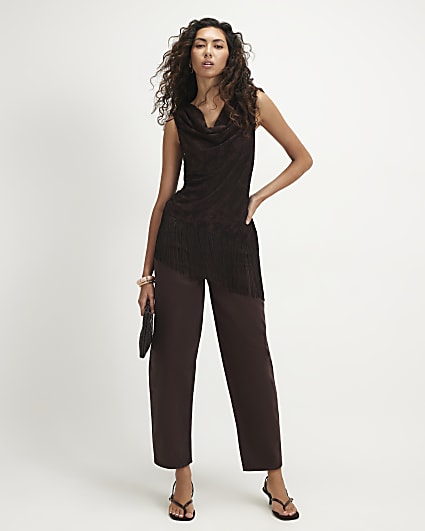 Brown Mid Rise Barrel Leg Jeans