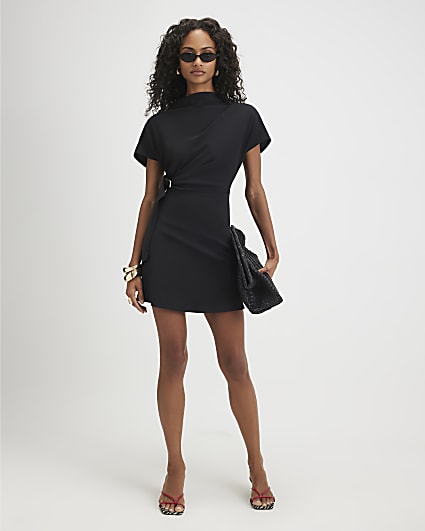 Black Crepe Snaffle Detail Mini Dress