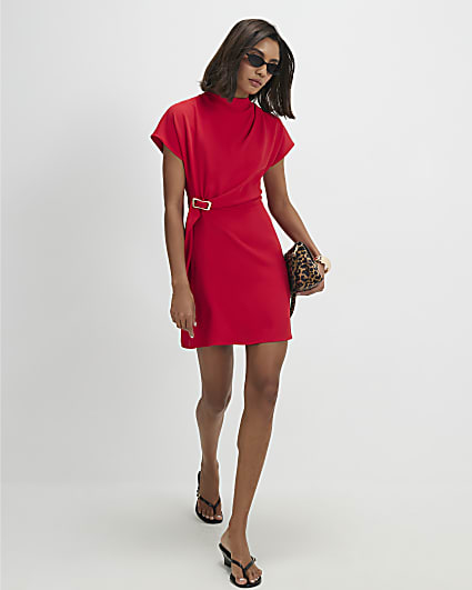 Red Crepe Snaffle Detail Mini Dress
