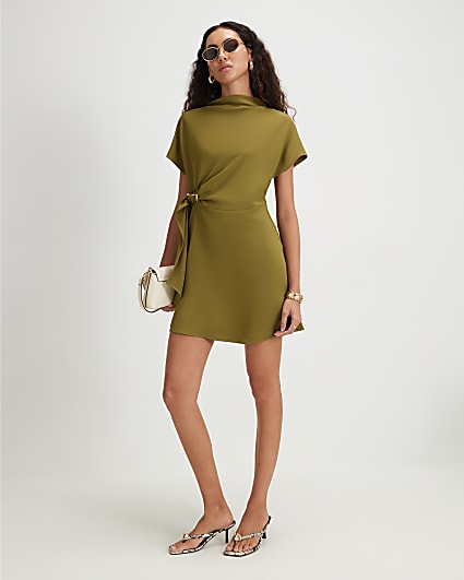 Khaki Crepe Snaffle Detail Mini Dress