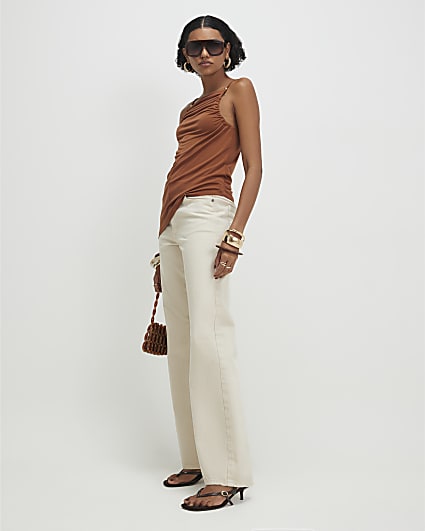 Brown Beaded Strap Cami Top