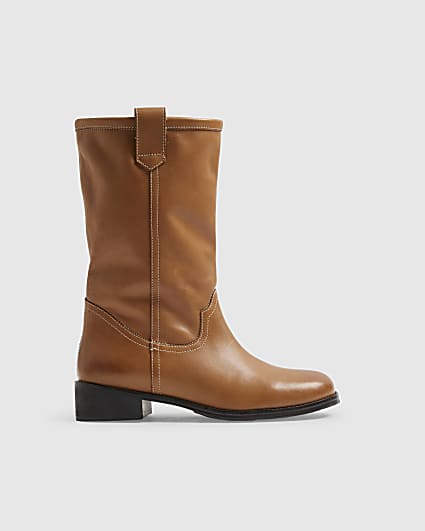 Brown Leather Flat Ankle Boots