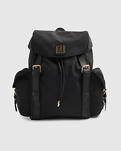 Black Soft Pocket Buckle Backpack