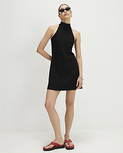 Black Premium Halter Neck Mini Dress