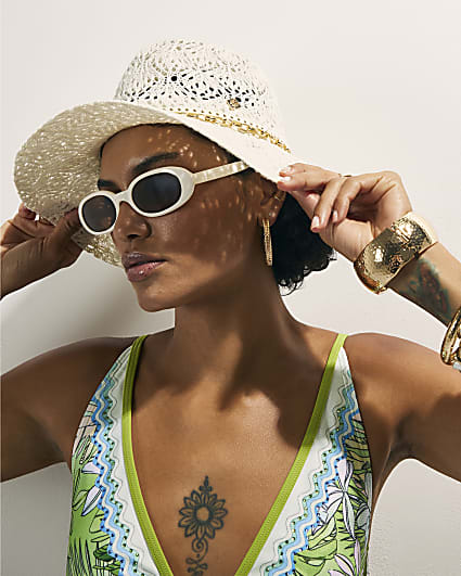 Cream Cut Out Studded Band Fedora Hat