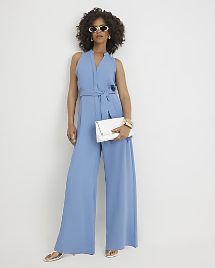 Blue 80s Wide Leg Jumpsuit