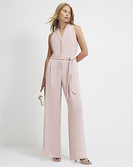 Pink 80s Wide Leg Jumpsuit