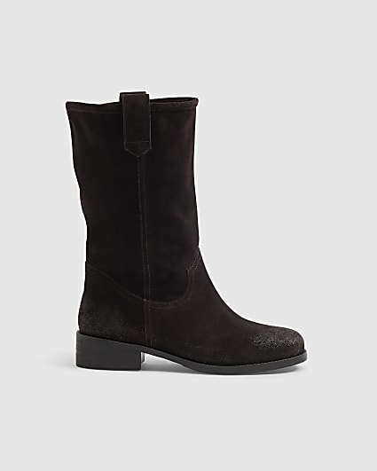 Brown Suede Flat Ankle Boots