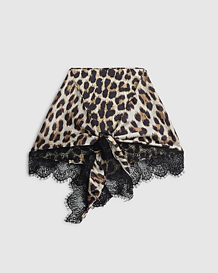 Brown Leopard Lace Trim Scarf
