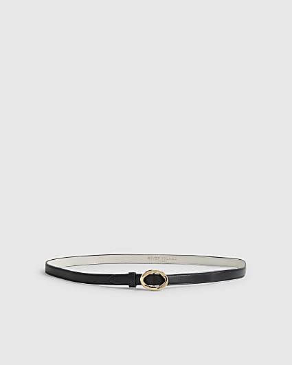 Black Oval Buckle Slim Belt