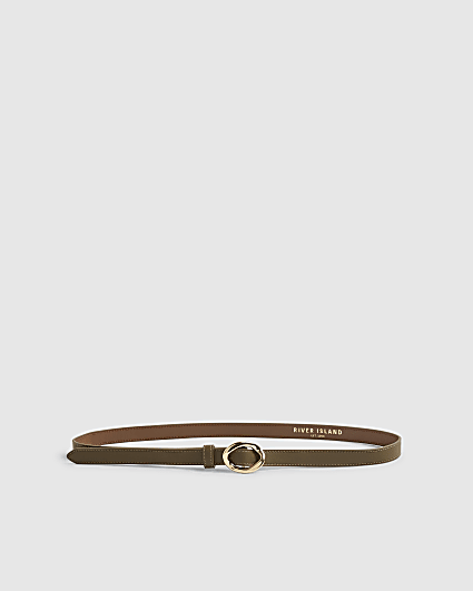 Green Oval Buckle Slim Belt