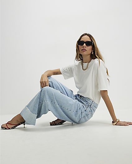 White Short Sleeve Shoulder Pad Bodysuit