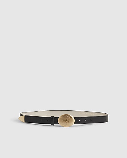 Black Faux Leather Horse Buckle belt