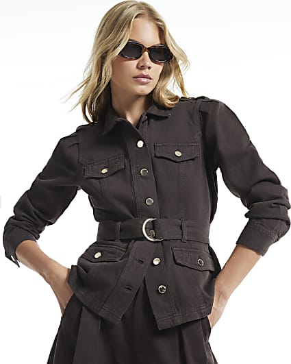 Brown Denim Belted Drummer Jacket