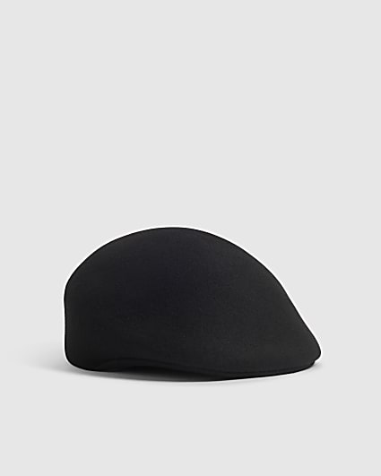 Black Wool Felt Flat Cap