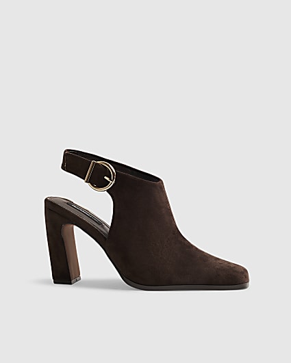 Brown Faux Suede Backless Shoe Boot