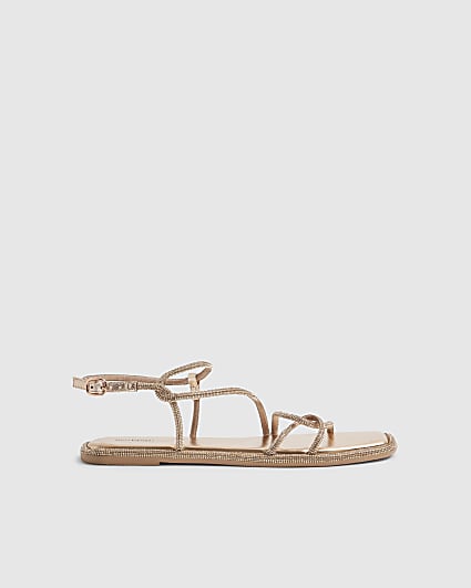 Rose Gold Asymmetric Diamante Sandals