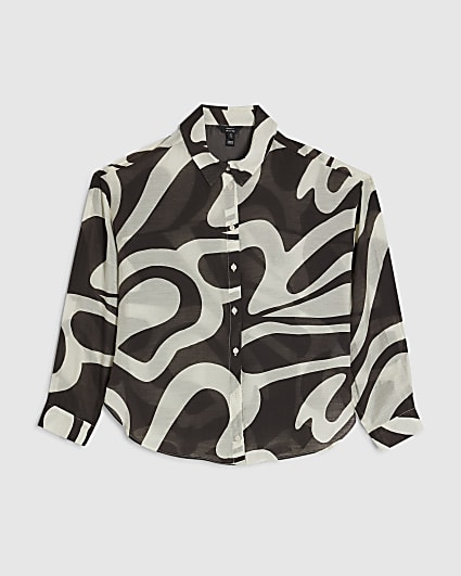 Petite Cream Abstract Print Long Sleeve Shirt