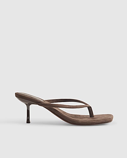 Brown Toe Thong Heeled Sandals