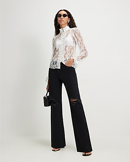 Black Relaxed Straight Leg Ripped Jeans