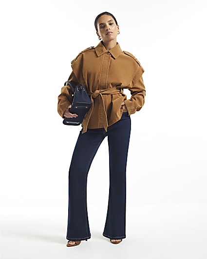 Petite Navy High Waist Slim Fit Flared Jeans