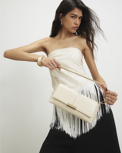 Cream Flap Over Clutch Bag