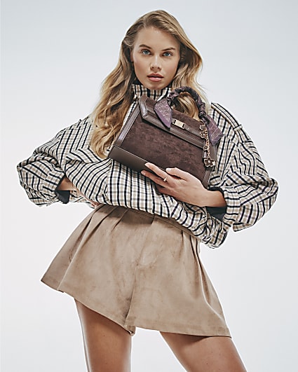 Brown Scarf Charm Cross Body Tote Bag
