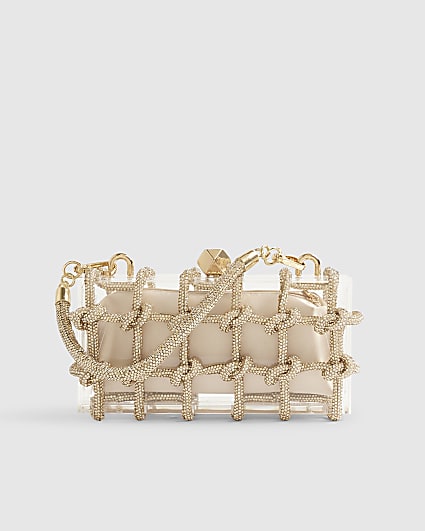 Gold Diamante Rope Clear Clutch Bag