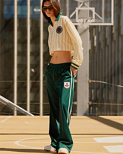 Green Pony Side Stripe Wide Leg Joggers