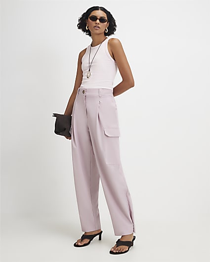 Pink Popper Cuff Detail Cargo Trousers