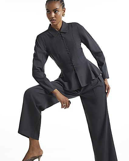 Grey Cinch Waist Shirt