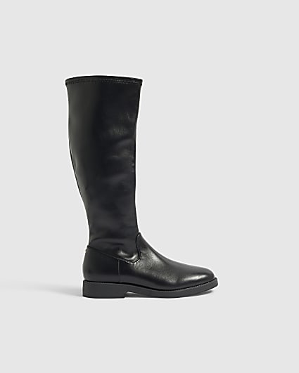 Black Faux Leather Knee High Boots