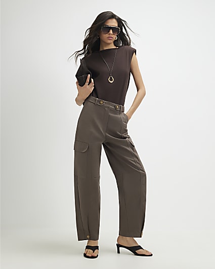 Brown Utility Barrel Leg Trousers