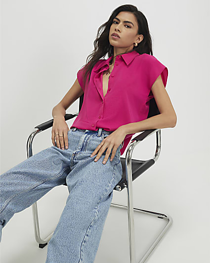 Pink Satin Short Sleeve Shirt