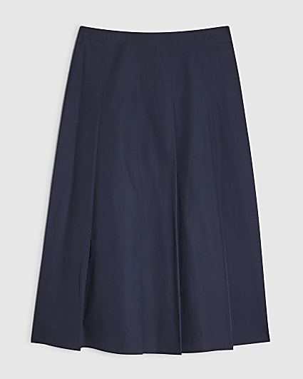 Petite Navy Cotton Midi Skirt