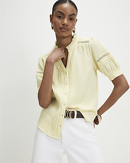 Yellow Frill Collar Pintuck Blouse
