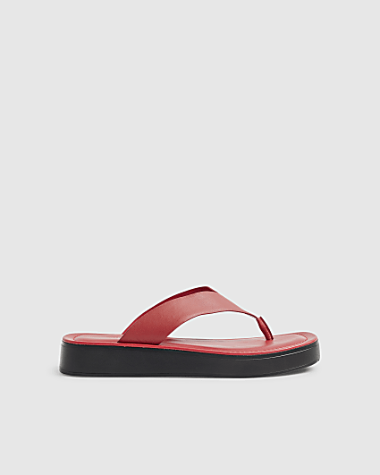 Red Leather Flatform Toe Thong Sandals