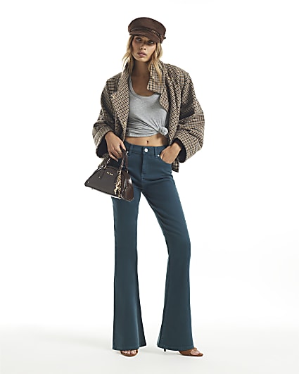 Green High Waist Slim Flare Leg Jeans