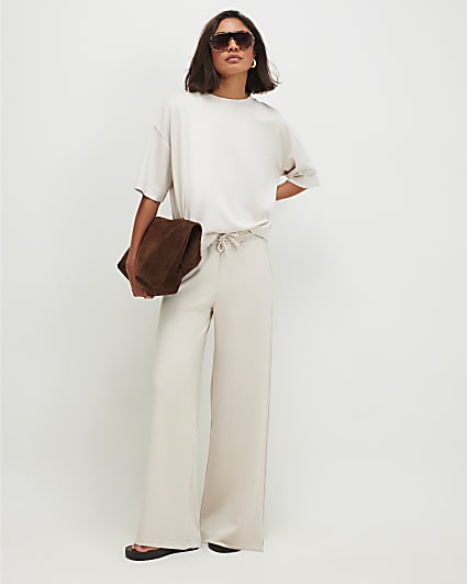 Cream Premium Wide Leg Joggers